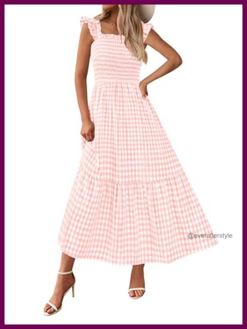 Women's Ruffle Strap Gingham Midi Sundress